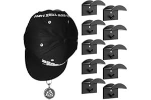 FCXJTU Upgraded Adhesive Hat Hooks for Wall Mount with Screws (10Packs) - Minimalist Hat Rack Design for Baseball Caps, Optional Drilling Hole Adding Screw for Strong Hold Hat Hangers Organizer