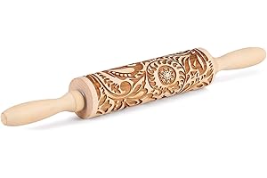 Flexzion Rouleau à pâtisserie en relief avec motifs pour la pâtisserie, 19,6 cm - Rouleau à pâtisserie en bois gravé avec motif flocon de neige - Pour pâtisserie, pâte à pizza, fondant, biscuits,