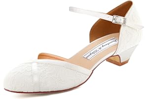 Duosheng & Elegant HC2023 Chaussures Mariée Dentelle Petit Talon Escarpins Bride Cheville Chaussure Mariage Femme