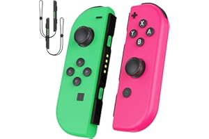 Vinkarpe Manette Switch, Paire de Manette Switch sans fil L/R pour Switch/OLED/Lite avec Double Vibration, Manette de Switch avec 6-Axis Gyro/Wake up/Screenshot, Dragonne Switch - Rose et Vert