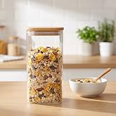 Deconox 1400ml Sızdırmaz Vakumlu Bambu Kapaklı Borosilikat Cam Kavanoz &ndash; Hava Ge&ccedil;irmez &amp; Dayanıklı Gıda Saklama Kabı (10cm x 