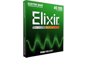 Elixir Strings Nickel Plated Steel 4-String Bass Strings w NANOWEB Coating, Extra Long Scale, Light/Medium (.045-.105)