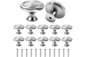 DIFLAX 12 Pièces Argent Tiroir de Porte, Boutons de Placard Argent, 27mm Rond Bouton de Meuble,Rond Poignée Cuisine Argent avec Vis pour Meubles Tiroirs Armoires Portes Salle de Bains Commode Armoire