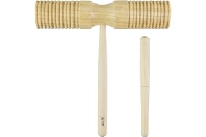 A-Star Two Tone Wood Block Guiro Scraper with Wooden Beater, Percussion Rhythm Block