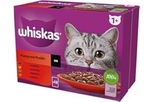 WHISKAS Posiłki dla kotów - 48 saszetek świeżości (zestaw 2 opakowań 24 x 85 g), klasyczne posiłki (4 odmiany), pasta dla dorosłych kotów w sosie. Pełna, mokra karma odpowiednia również dla kotów