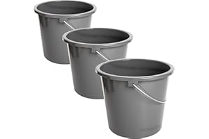 2FRIENDS Secchio da 10 l, set da 3 secchi, con scala di misurazione e manico in metallo, secchio in plastica, secchio di plastica senza BPA, secchio per il lavaggio grigio, versatile e robusto, made in EU