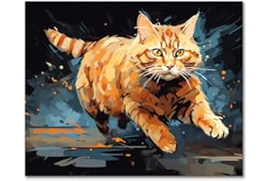 TISHIRON Orange Cat Paint by Numbers for Adults Animals Adults Paint by Number Kits Running Cat DIY Oil Hand Painting with Brushes Kitten Painting Art Crafts 16"x20"(Frameless)