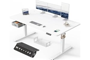 ‎DEVOKO Devoko Höhenverstellbarer Schreibtisch 160x80cm, Schreibtisch Höhenverstellbarer mit Schubladen, USB-A Ladeanschluss, Computertisch mit Kabel Management Tray, Standing Desk mit 3 Memory Funktion Weiß