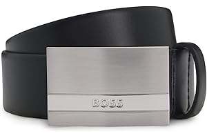 BOSS Męski pasek skórzany Baxton Sz35 z klamrą z logo, Czarny, 115 cm
