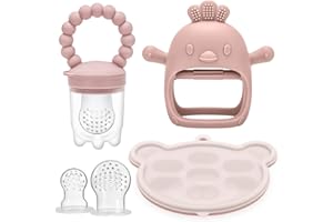 CLDY Baby Fruit Food Feeder & Mini Freezer Tray Combo, 4 Month+, Breastmilk Popsicle Freezer Molds for Baby Cooling Relief, BPA Free Silicone Feeder for Toddler Teething & Infant Self Feeding
