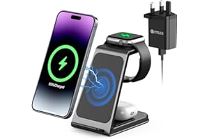 AOWIN 3 in 1 Wireless Charging Station,Aluminum Alloy Wireless Charger for Apple Devices,15W Fast Wireless Charging Stand for iPhone 16/15/14/13/12/11,Phone and Watch Charger Stand for Apple Watch,Airpods