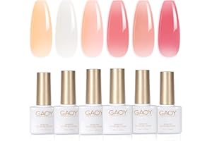 ‎GAOY GAOY Milky White x Jelly Nude Gel Nail Polish Set with 6 Colours, Transparent Pink Orange Gel Nail Set for Salon Gel Manicure and Nail Art at Home