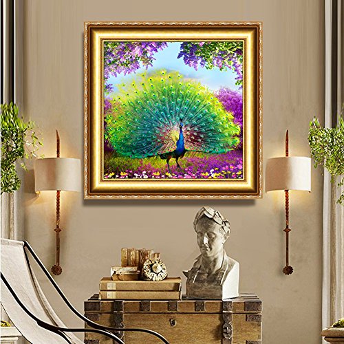 Amazingdeal365 Motiv-Pfau Blüte 5D DIY Diamond Stickerei Malerei Kreuzstich für Balkon,Terasse,Café,Kinderzimmer,Wohnzimmer, Schlafzimmer, Arbeitszimmer usw. - 2