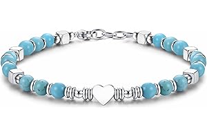 CASSIECA Bransoletka damska w stylu boho z naturalnymi kamieniami, stal nierdzewna 316L, bransoletka w kształcie serca, regulowana, tygrysie oko, turkusowa, na Boże Narodzenie, urodziny, prezent dla