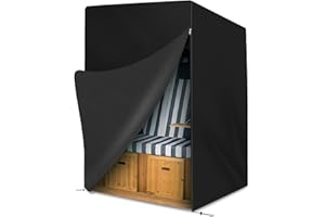 VIVIBEL Housse de protection pour fauteuil-cabine de plage - Résistante à l'hiver - 420D - Imperméable - Résistante à la déchirure et aux UV - Noir - 135 x 105 x 175/140 cm