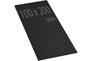 VEIKEN Placa de Fibra de Carbono de 100 x 200 mm. 3mm de espesor. Lámina de Fibra de Carbono 3K Mate. Resistente y gran dureza, para corte con CNC. Plancha de Fibra de Carbono de 100mm x 200mm