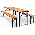 CASARIA Set da Birreria Pieghevole 170cm 1x Tavolo 2x Panche in Legno Party Sagra Festa Evento