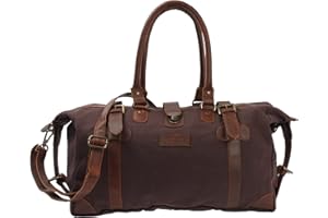 LECONI Canvas and Leather Shopper in Vintage Look Small Weekender Hand Luggage Travel Bag Sports Bag Fitness Bag Unisex for Men and Women 45 x 30 x 20 cm LE2008-C, Mocha / Brown