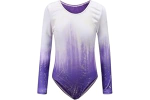 Sinoem Justaucorps de Gymnastique Fille Manches Longues Couleur Dégradé Multicolore Leotard Danse Ballet pour Enfant 3-12 Ans