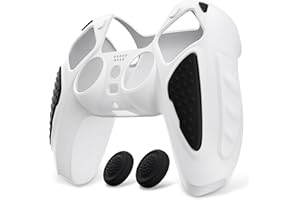 PlayVital Cover Silicone per ps5 Joystick Custodia Controller Skin Antiscivolo Copertura Gomma Protettiva&2 Copri Levette Analogiche, Knight Edizione, Bianco&Nero