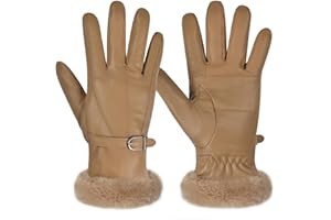 Harssidanzar Guantes de cuero de mujer de invierno Guantes de cuero caliente Forro de piel Guantes de vestir de invierno SL022EU