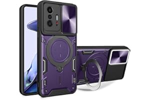 UPLAI Funda para Xiaomi 11T Pro 5G/Xiaomi 11T 5G, Ultra Delgado Antigolpes Armadura Carcasa con Deslizar Cámara Cover y Soporte Magnética, Premium PC+TPU Duradero Estuche Caso.Morado Oscuro