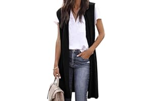 OverDose Boutique Chaleco Largo de Verano Abrigo sin Mangas con Bolsillo de Cárdigan para Mujer Chaquetas sin Mangas Oficina Abrigos Chaleco Mujer Vestir Cardigan Exteriores Frente