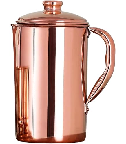 Produktbild von Reines Kupfer Zertifiziert Sattva Ayurveda Kupfer Wasserkrug 1950ml - Reines Kupfer Mit Zertifikat - Ayurvedischer Detox Krug Familien-Größe Plastikfreier Wasserspender