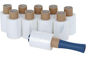 CBD 10 Rollen Ministretchfolie + Abroller Stretchfolie Handstretchfolie transparent 100mm 23µm mit 150m (0,015Euro /m)