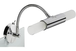 ‎TRANGO Trango Modern 2-flammig Spiegelleuchte 2162-028B *FLEXI* Spiegel Clip-Leuchte mit schwenkbar Flexarm in Chrom inkl. 2x G9 LED Leuchtmittel - 2x satiniertes Glas & ON/OFF Schalter – Spiegellampe