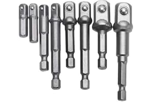 Newder Bohrfutter Adapter, 8 tlg 1/4 3/8 1/2" Sechskant Stecknussadapter Stecknuss Adapter Steckschlüssel Schraubenschlüssel Nuss Set