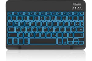 COEZFE Bluetooth Tastatur mit Hintergrundbeleuchtung (Deutschem Layout QWERTZ), Ultraflache kabellose Tastatur für iPad/Samsung Tablets/Lenovo Tablets & Andere iOS Android Windows Geräte, Schwarz