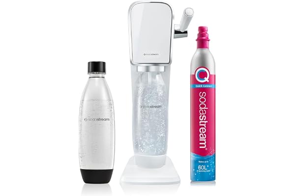 Sodastream Vit konst, vattenbehållare för omvandling av vatten till mousserande vatten, inklusive fylld cylinder Co2, 1 liter flaska, 18,4 x 29,7 x 44,4 cm