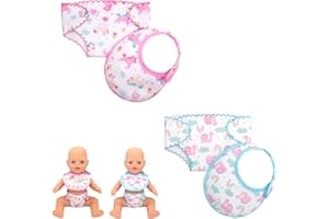 Neuytiky 4 Piezas Accesorios para Muñecas,Juego de Baberos y Pañales para Muñecas,Pañales Autoadhesivos,Juego de Alimentación para Muñecas,Pañales para Muñecas