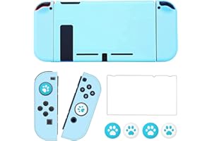 OLDZHU Funda protectora compatible con mandos Joy-Con de Nintendo Switch, con protector de pantalla de cristal y 4 agarres para el pulgar, absorción de golpes y antiarañazos