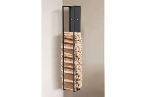 DanDiBo Vedhylla i metall, för inomhusanvändning, svart, med bakpanel, hängande vedkorg (höjd 160 cm)