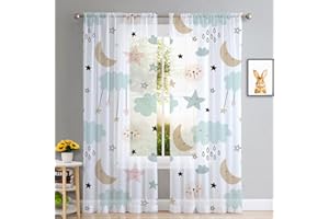 Hiseng 2 Pezzi Tende Voile Trasparente Decorativi Sheer Tenda per Soggiorno Camera Cameretta Balcone Finestra e Interni, Semi Trasparente Tenda Leggera (Nuvole e stelle,140x280cm)