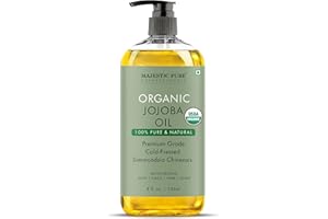 MAJESTIC PURE Organic Jojoba Oil - 100% Pure Cold Pressed Hexane Free for Skin, Hair, Nails - 8 Fl Oz