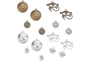 SUNNYCLUE 1 Caja 32 Piezas 8 Estilos Ojo de Horus Encantos de Aleación Plana Y Redonda Estilo Tibetano Colgantes Vintage Encantos de Metal Egipcio para Bricolaje Collares de Diamantes de Imitación