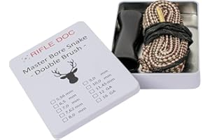 Rifle Doc Lauf-Reinigungsschnur 2X Bronzebürsten Kaliber Cal .17 .223 5,56mm 6,5mm 7mm 7,62mm .308 30-06 8mm 9mm 9,3mm .338 .458 12GA 16GA Premium Bore-Snake | Doppelbürste + Griff