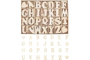 Ancllo Lot de 112 lettres de l'alphabet de A à Z avec cœur en bois naturel et plateau de rangement pour loisirs créatifs et décoration de mariage