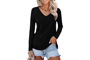 FGFD&OU Damska koszulka z długim rękawem, dekolt w serek, elegancka bluzka damska, solidna tunika, top dla kobiet