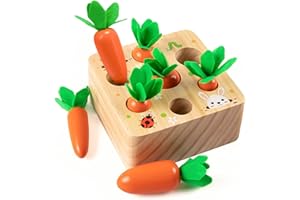 XIAPIA Juguetes Montessori 1 Años,Juguetes de Madera Niños Juego de Clasificación Rompecabezas Juguetes Educativos Regalo Bebe de Cumpleaños (Juguete de Zanahorias)