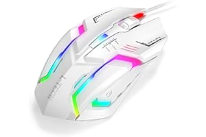 NEEDONE Mysz gamingowa RGB z kablem do komputera, komputera, USB, przewodowa mysz optyczna, 1600 DPI, 4 ciche przyciski, nadaje się do laptopa Mac, biała