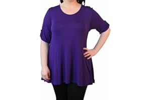 ZAFS Womens Tops Plus Size Tops Buttoned Short Sleeve Ladies Tops Scoop Neck Long Flared Tunic Tops Women UK Plain Kaftan Style Blouses For Women UK T Shirts