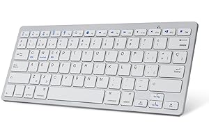 SENGBIRCH Teclado Bluetooth Español, Light Teclado Inalámbrico Portátil para iPhone de iOS, iPad, Samsung, Huawei, Android, Windows y Cualquier Dispositivo con Bluetooth (Blanco)