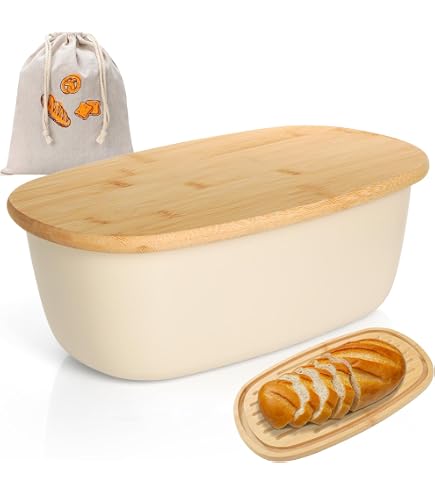 RIG-TIG Brotkasten BOX-IT Hellgrau - Brotbox Mit Bambus Schneidebrett Deckel