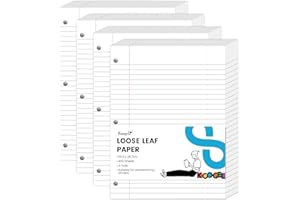 Koogel 400 Sheets Binder Refills Paper White,Lined Filler Paper 3 Holes Punch for A4 A5 Notebook Binder Planner School Office,8 x10.5inch/20.3 x 26.7cm