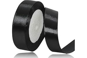 XMASOLDECOR Ruban de Satin Noir 25mm x 22m, Ruban Satinée pour Emballage Cadeau, Couture, Artisanat, Ballon, Bouquet de Mariée, Décoration de Mariage