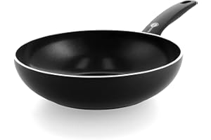 GreenPan Cambridge Wok in Ceramica Antiaderente da 28 cm/3.7 litri, senza PFAS, a Induzione, Lavabile in Lavastoviglie, Adatto al Forno, Nero
